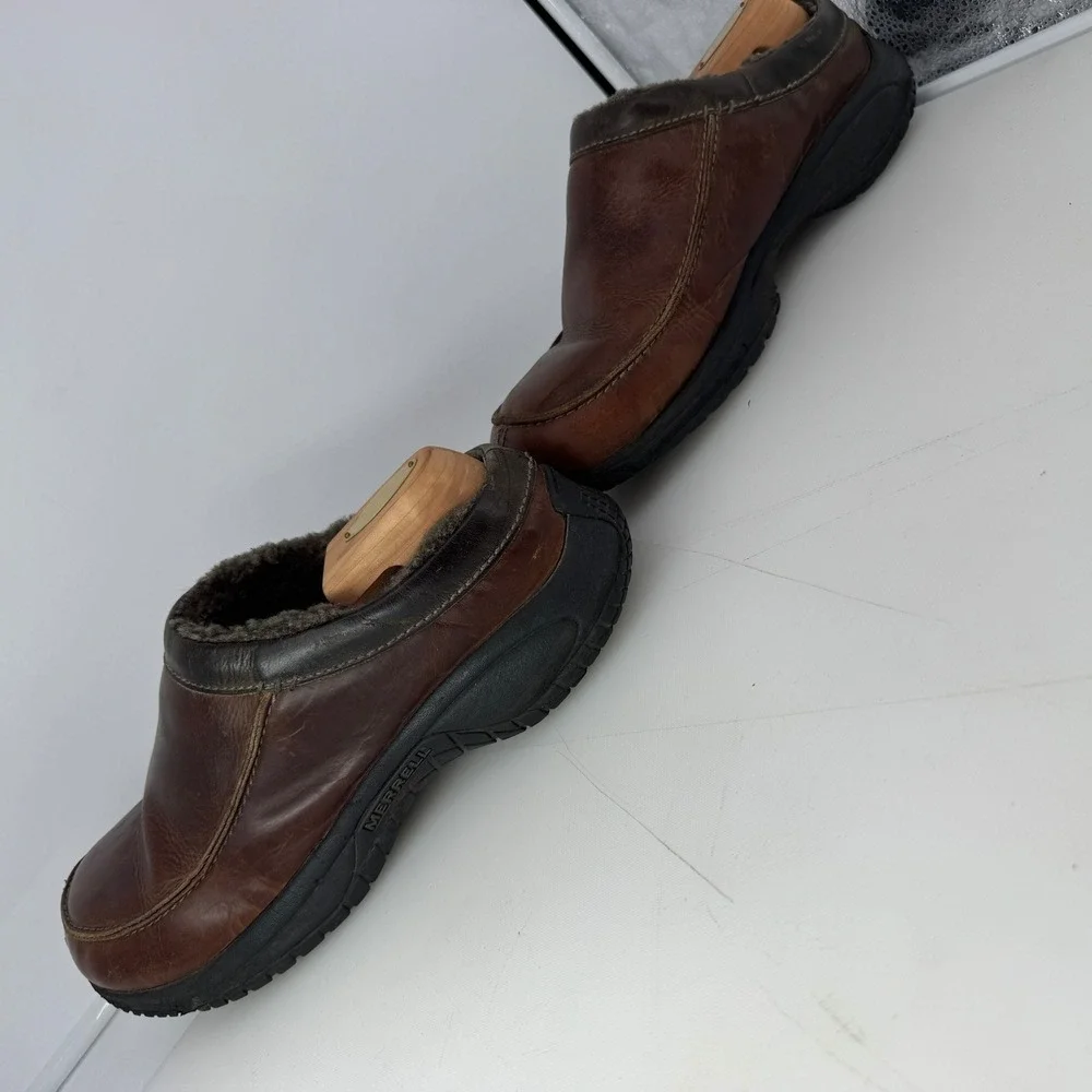 Merrell Encore Clogs Men 10 Brown Leather Sherpa Lined Slip On Comfort Outdoor